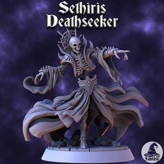 Sethiris Deathseeker figurine from Print Fantasy, 80mm tall, detailed, ideal for D&D and Pathfinder games.