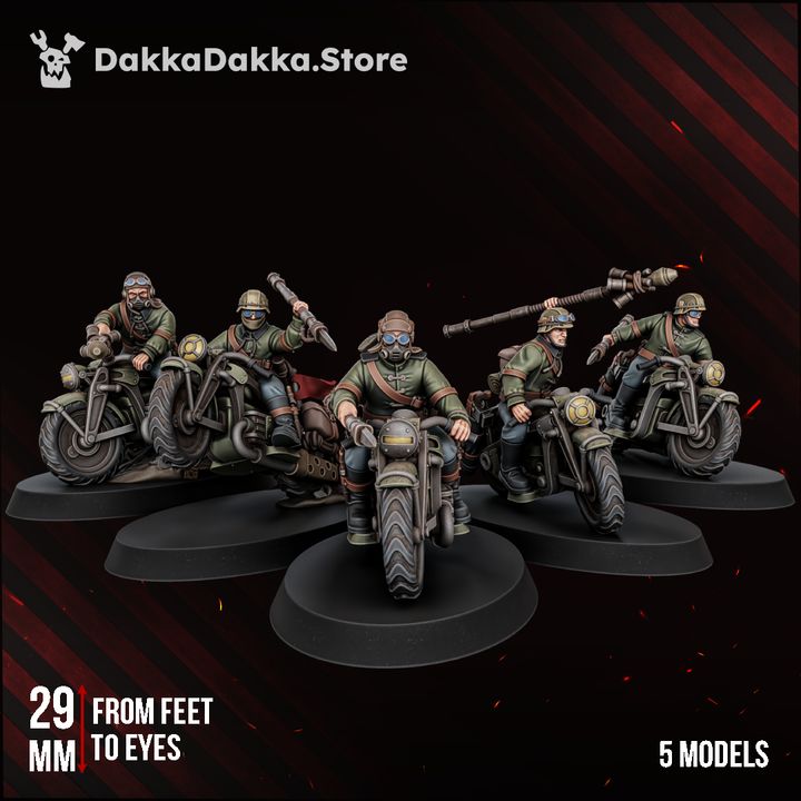 The Doomsday Assault Riders, Doomsday Assault Riders set of five painted resin miniatures on motorcycles, 29mm scale, group shot