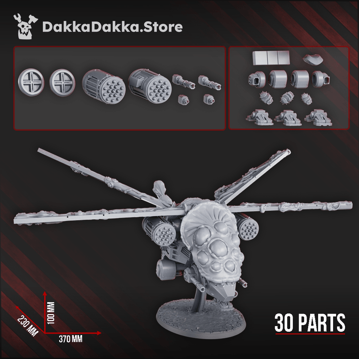 Diseased Contaminated Assault Aircraft grimdark resin model with skull fuselage and weapon systems
