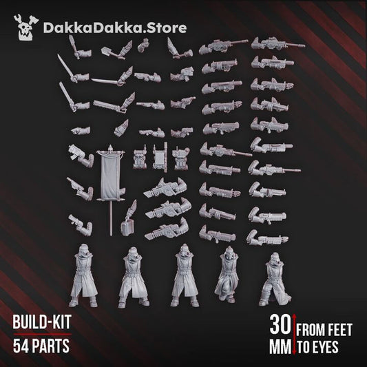 2nd Death Division Grenadier Squad Build Kit with 54 parts, including models and weapons for sci-fi tabletop gaming.