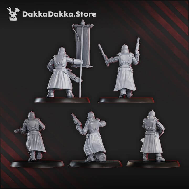 2nd Death Division Commander Squad x 5 sci-fi tabletop miniatures in grey resin with detailed designs.