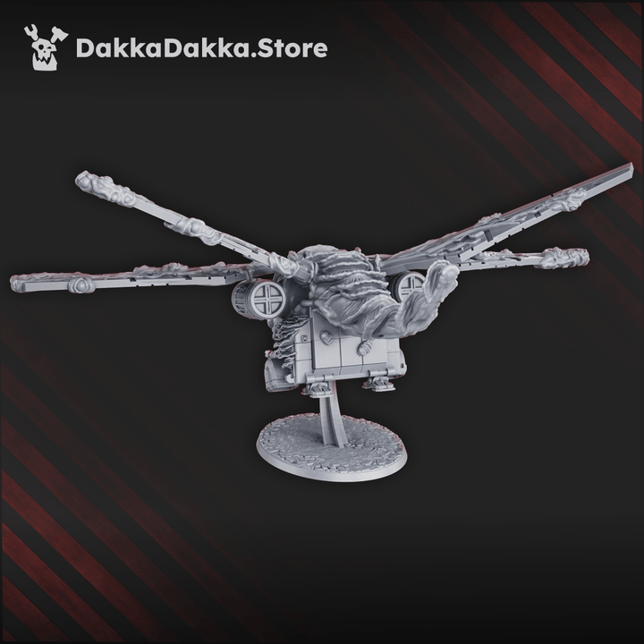 Diseased Contaminated Assault Aircraft grimdark resin model with skull fuselage and weapon systems