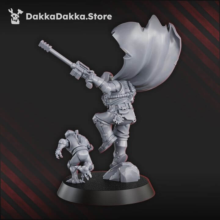 Havesters Cult Assassinator sci-fi miniature in grey resin, featuring a cloaked figure and detailed base for tabletop games.