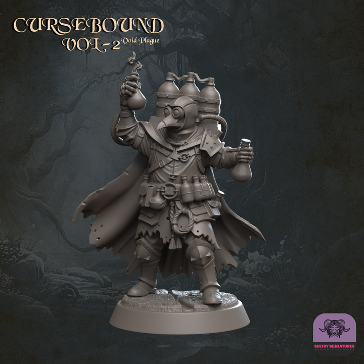 Cursebound - Plague Eradicators 32mm resin miniatures squad of four by Sultry Miniatures, grimdark Void Plague warriors with plague armour and weapons
