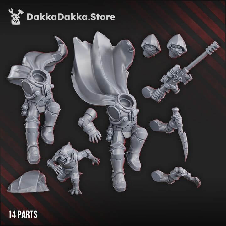 Havesters Cult Assassinator six-part sci-fi wargaming miniature in grey resin, ideal for tabletop battle games.