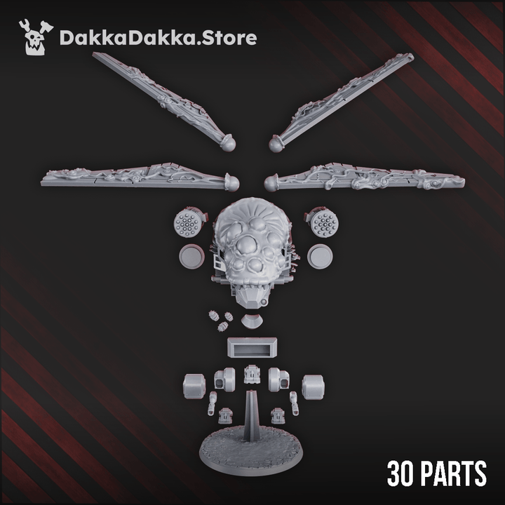 Diseased Contaminated Assault Aircraft grimdark resin model with skull fuselage and weapon systems