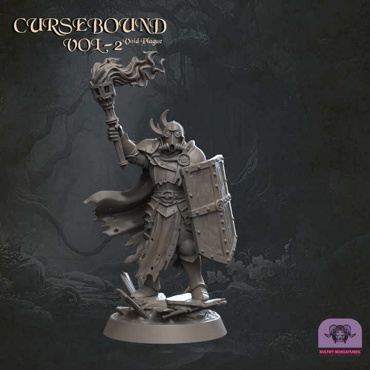 Cursebound - Plague Eradicators 32mm resin miniatures squad of four by Sultry Miniatures, grimdark Void Plague warriors with plague armour and weapons
