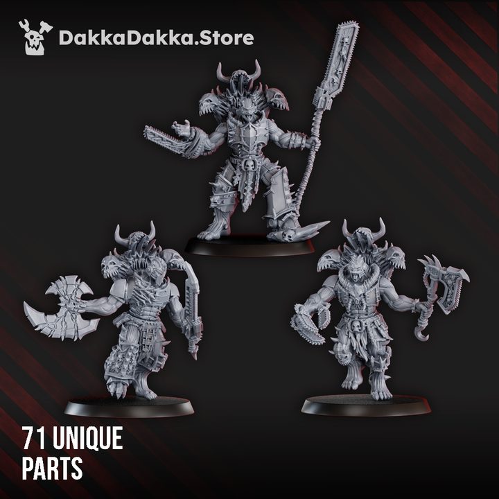 Front view of all three Cursed Bone Shredders poses, armed with axe, chainblade polearm, and clawed gauntlets