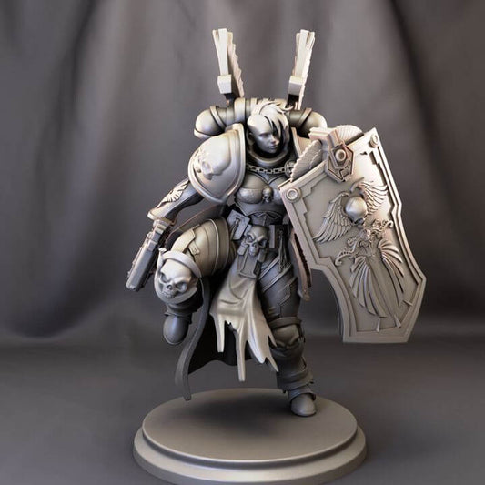 Captain Regina Kasteen 75mm figurine in grey resin, featuring intricate details, suitable for gaming and collectibles.