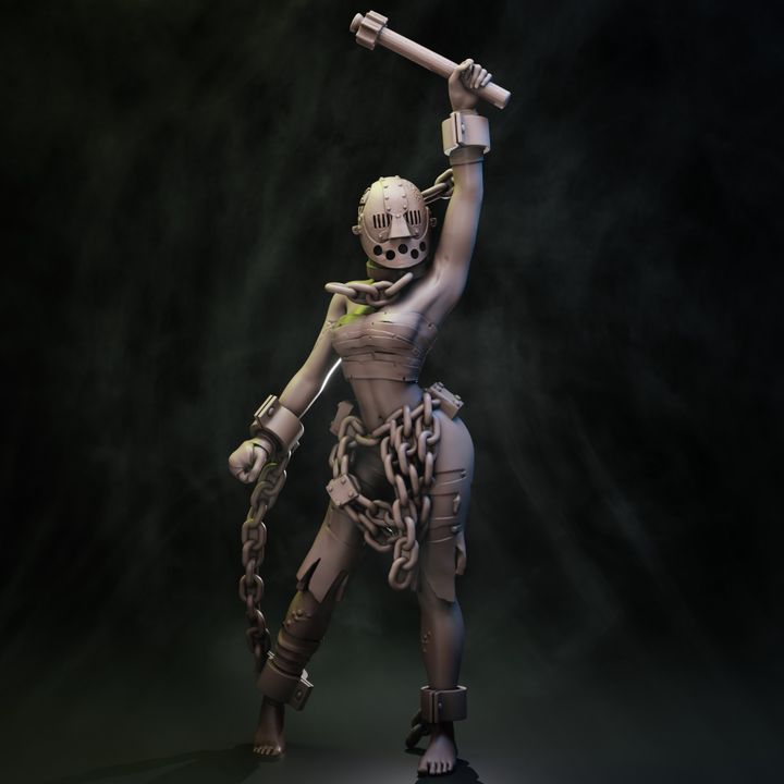 Coven of the Black Woods Captured resin miniatures, chained prisoner warriors with iron masks and crude weapons, 32mm scale