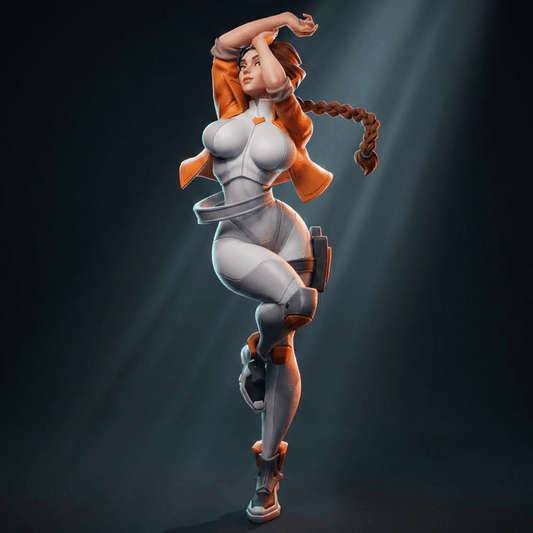 Sci Fi Pin Up Vexa cyber operative miniature with sleek bodysuit and dynamic pose