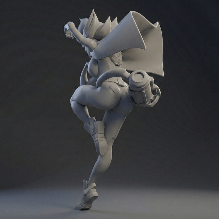 Sci Fi Pin up Nyra cybernetic enforcer with retractable blades and dynamic pose