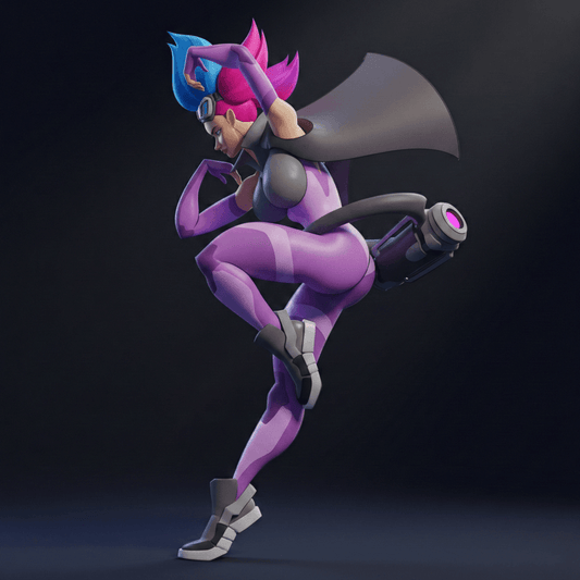 Sci Fi Pin up Nyra cybernetic enforcer with retractable blades and dynamic pose