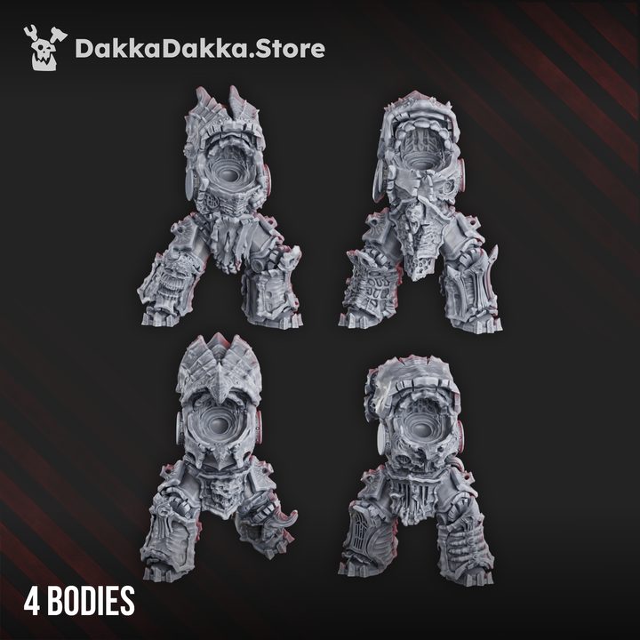 Four Pandemic Destroyer Squad body variants showing corrupted armour and organic decay detail