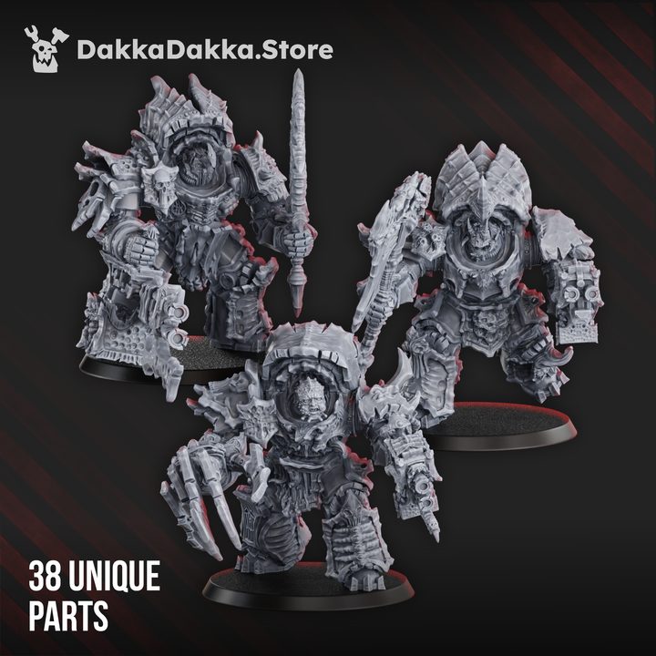 Three fully assembled Pandemic Destroyer Squad models on bases showing pose and size variety