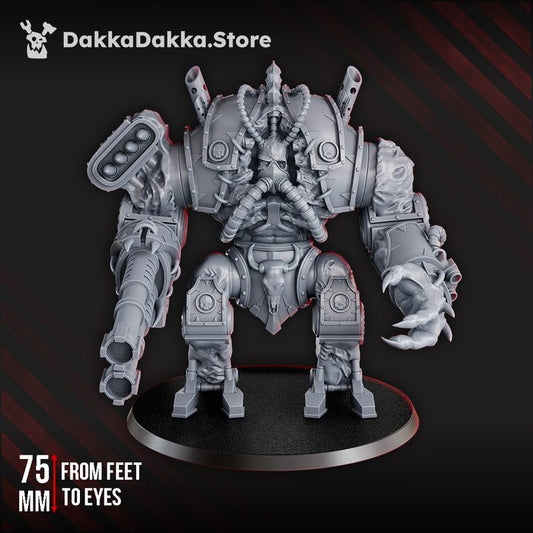 Flesh Befouler Machine 75mm resin miniature front view showing cannon arm, claw hand and corrupted torso detail
