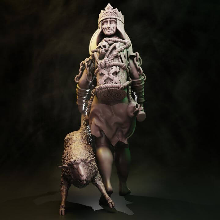 Coven Heavy Witches Set two occult warrior resin miniatures with chains, sigil hats, rotary cannon and cleaver with goat familiar