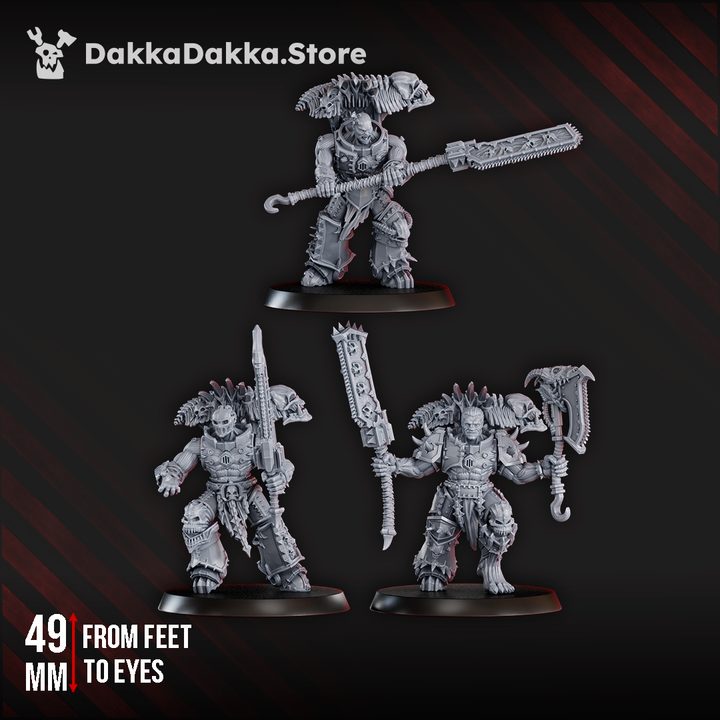 Possessed Butchers set of three grey resin miniatures showing full squad front view, 49mm scale
