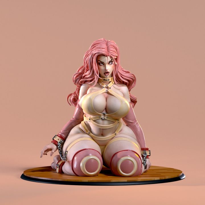 Waifumon Likky 160mm resin pin-up miniature seated figure with chains and harness detail