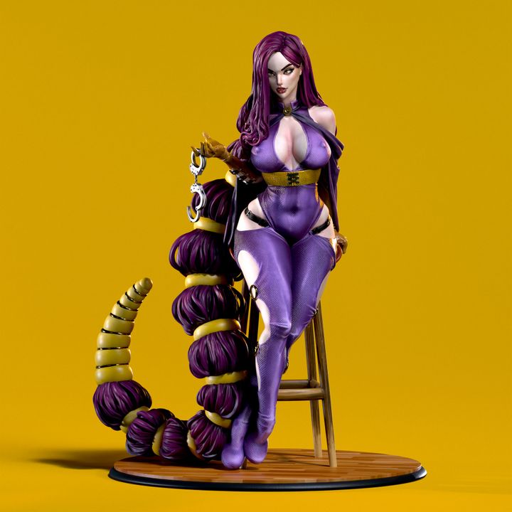 Waifumon Ekira 160mm resin miniature seated with serpent and handcuffs