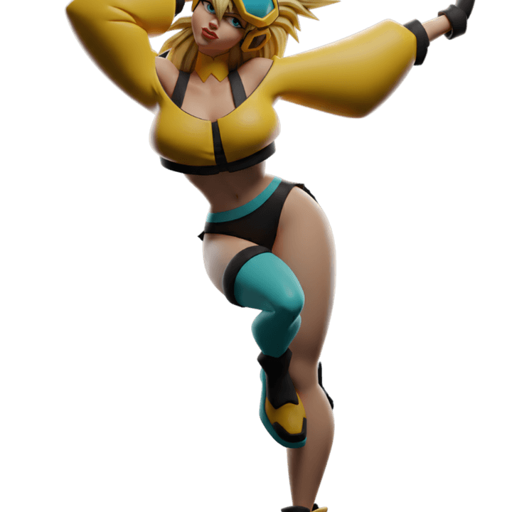 Sci fi pin up Raze,  yellow teal cyber limb street racer shock trooper resin miniature