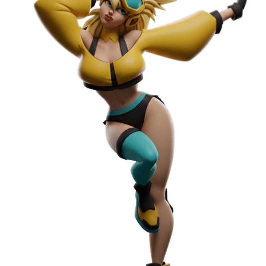 Sci fi pin up Raze,  yellow teal cyber limb street racer shock trooper resin miniature