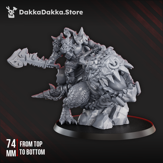 Arzott Da Toot boss ork miniature showcasing a warboss on a giant squig, highlighting its detailed design.