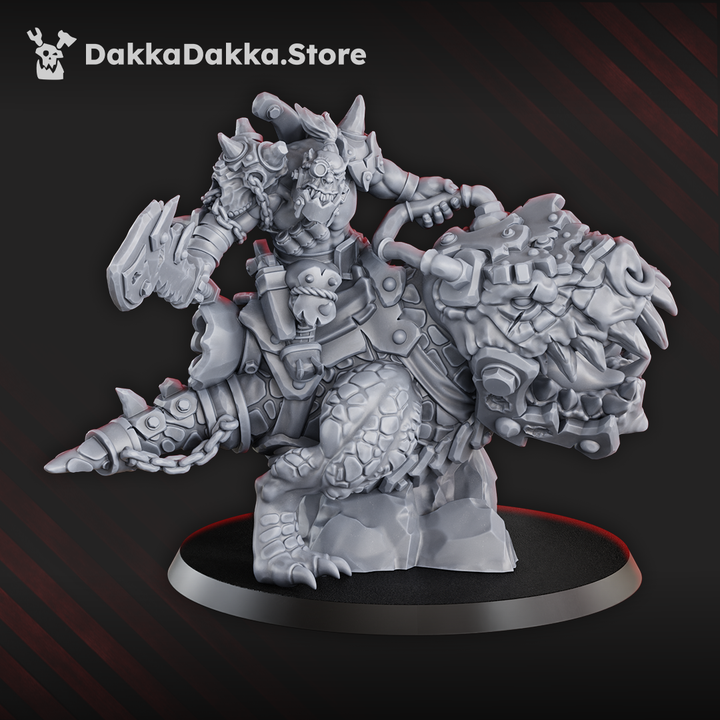 Arzott Da Toot boss ork miniature showcasing a warboss on a giant squig, highlighting its detailed design.