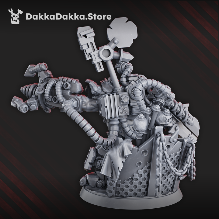 Nikk da Tech Ork stands 45mm from feet to eyes, showcasing orky engineering and wild inventions in this detailed model.