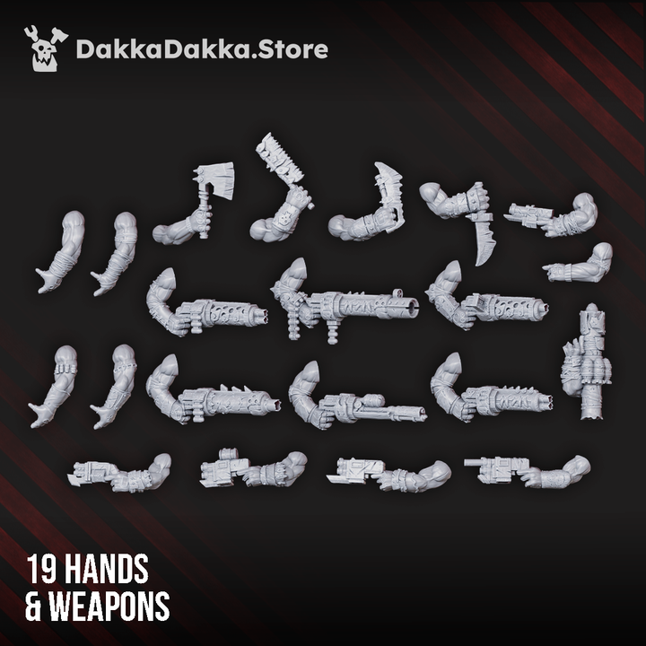 Ork Marauders (Build Kit) 32mm resin miniatures, 3 figures with 46 modular parts including weapons and heads