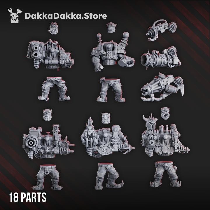 Maradaz Heavy Weapons Mob ork miniatures resin squad of 5 with heavy weapons, detailed armour, and dynamic poses