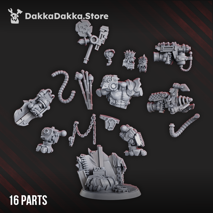 Nikk da Tech Ork stands 45mm from feet to eyes, showcasing orky engineering and wild inventions in this detailed model.