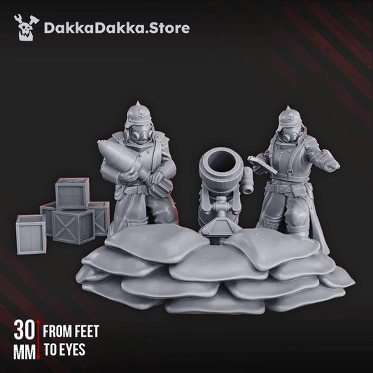 2nd Death Division Mortar Team sci-fi miniatures in grey resin for tabletop gaming by DakkaDakka.store.