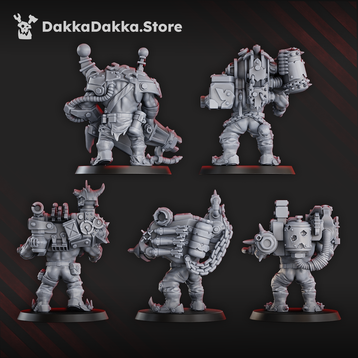 Maradaz Heavy Weapons Mob ork miniatures resin squad of 5 with heavy weapons, detailed armour, and dynamic poses