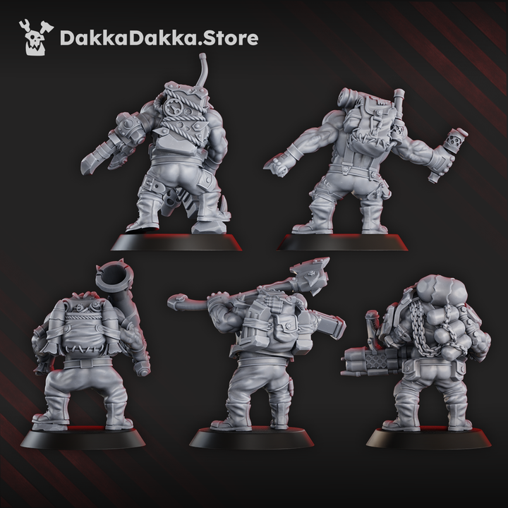 Blak Orks Mob One ork miniatures – Squad of 5 Resin Models showcasing unique characters and weapons.