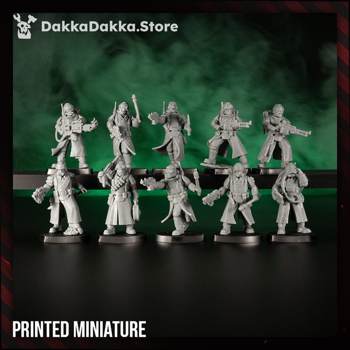 The Doomsday Corps of Engineers x10 full squad with weapon sprue, 29mm resin miniatures, group front view