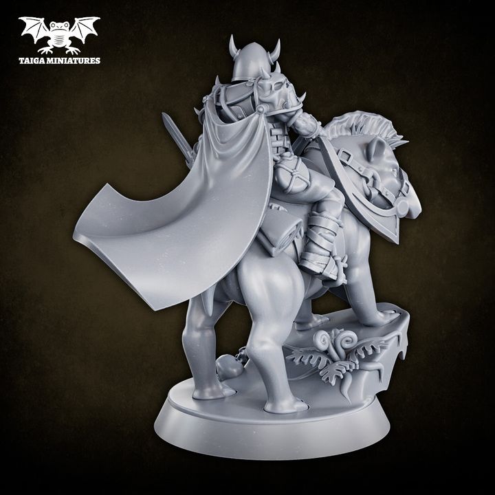 WarpLand miniature Iron Lord on a Mastodon large resin model by Taiga Miniatures, 31mm scale, four-part kit with scenic skull base