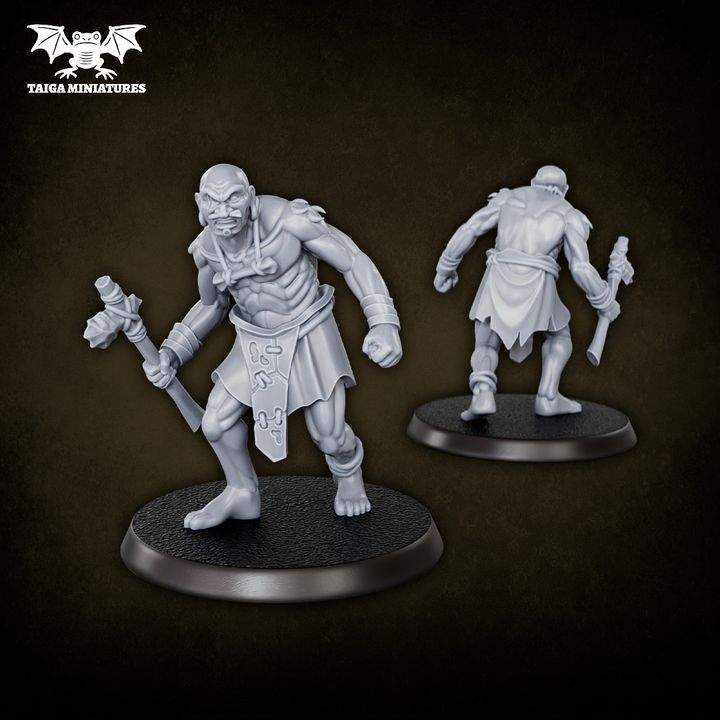 Morlocks (x5) savage humanoid resin miniatures by Taiga Miniatures, set of five 31mm scale figures with crude weapons on round bases