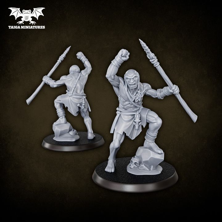 Morlocks (x5) savage humanoid resin miniatures by Taiga Miniatures, set of five 31mm scale figures with crude weapons on round bases