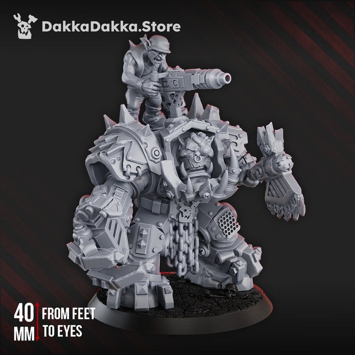 Great Arma Boss – Armoured Warlord with Power Claw and Choppa, standing 40mm tall.