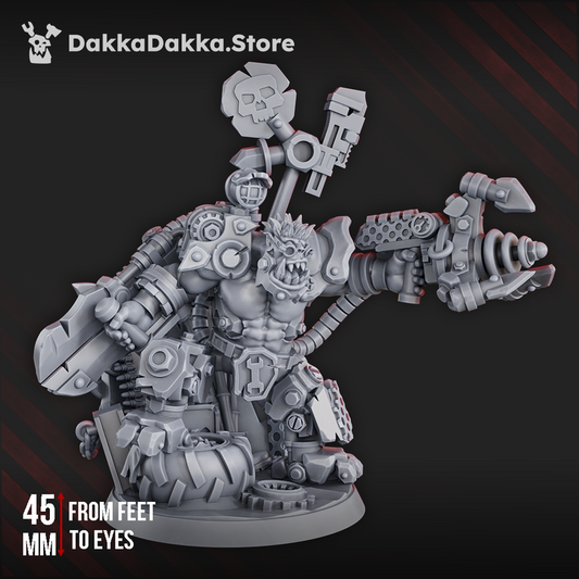 Nikk da Tech Ork stands 45mm from feet to eyes, showcasing orky engineering and wild inventions in this detailed model.