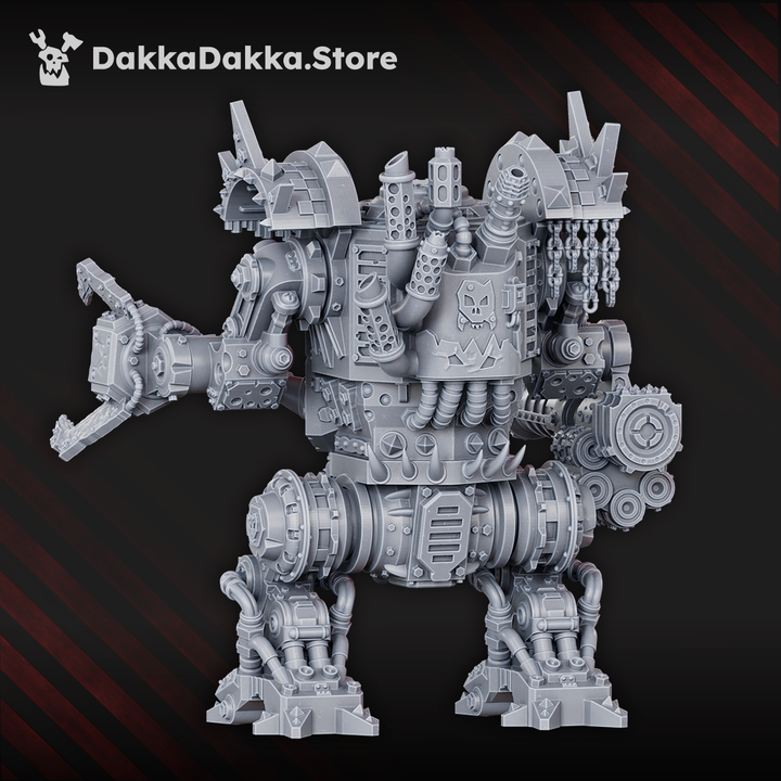 Space Ork Deff Box walker rear view showing exhaust stacks and armour