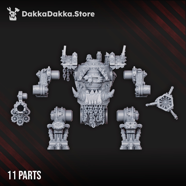 Space Ork Deff Box 11-part resin kit components laid out