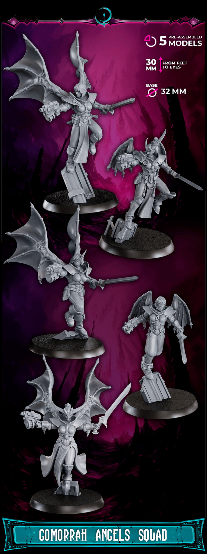 Sci-Fi Chaos Cult Female Miniature – Gomorrah Angels Squad (5-Pack) included in Gomorrah Idolaters Battle Force – Cacoph