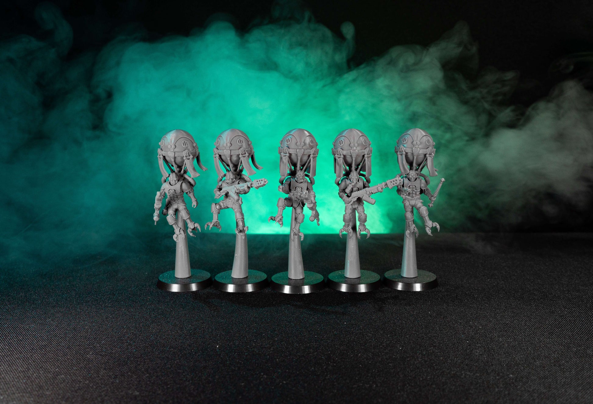 Sci-Fi Machine Cult Miniatures: Aerobellum Purgators Squad featuring five mech worhipping resin models.
