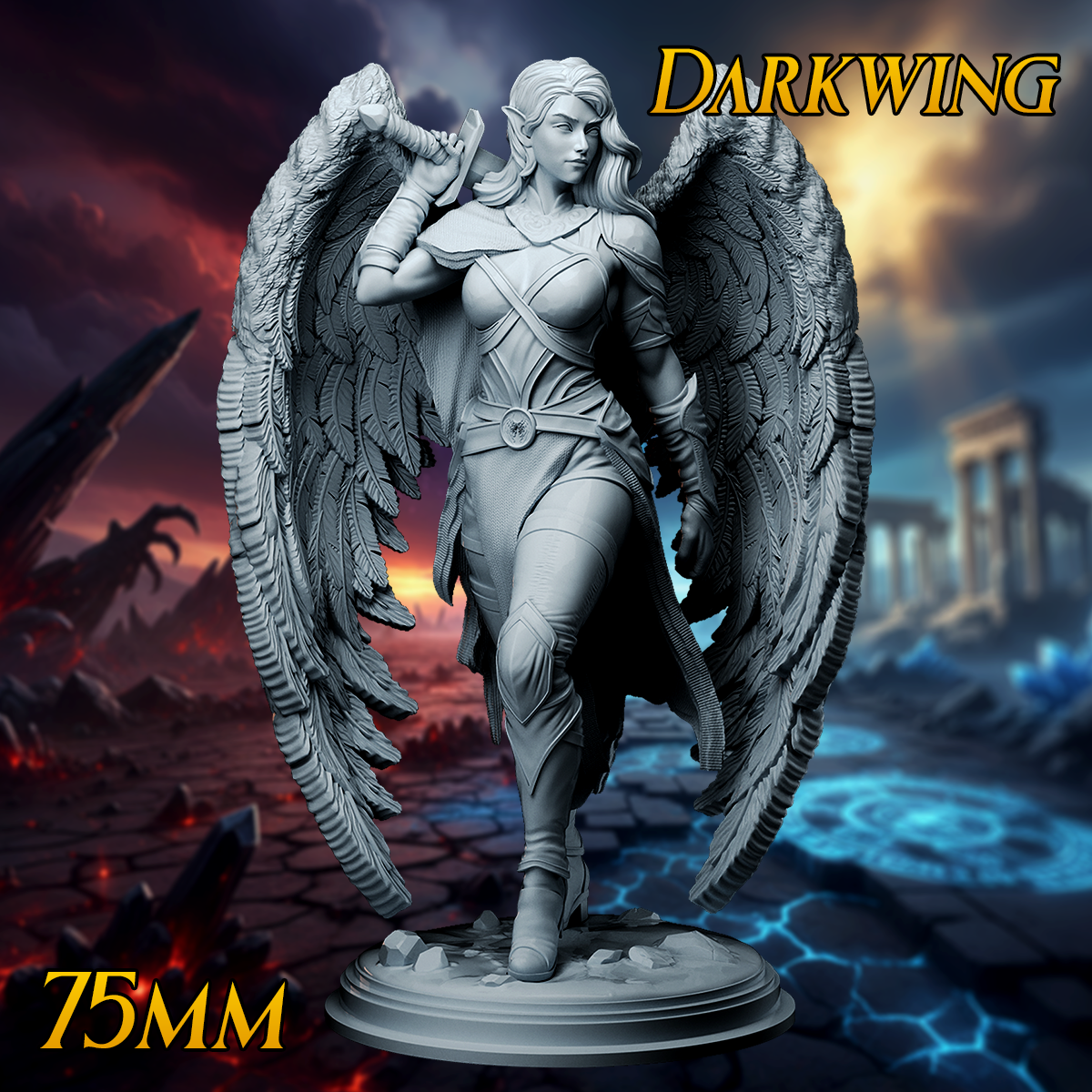 Darkwing 75mm winged elf warrior resin miniature
