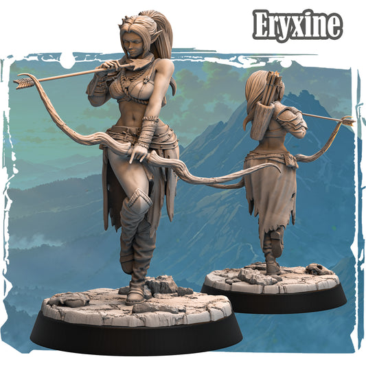 Eryxine elf archer 32mm resin miniature front and rear view