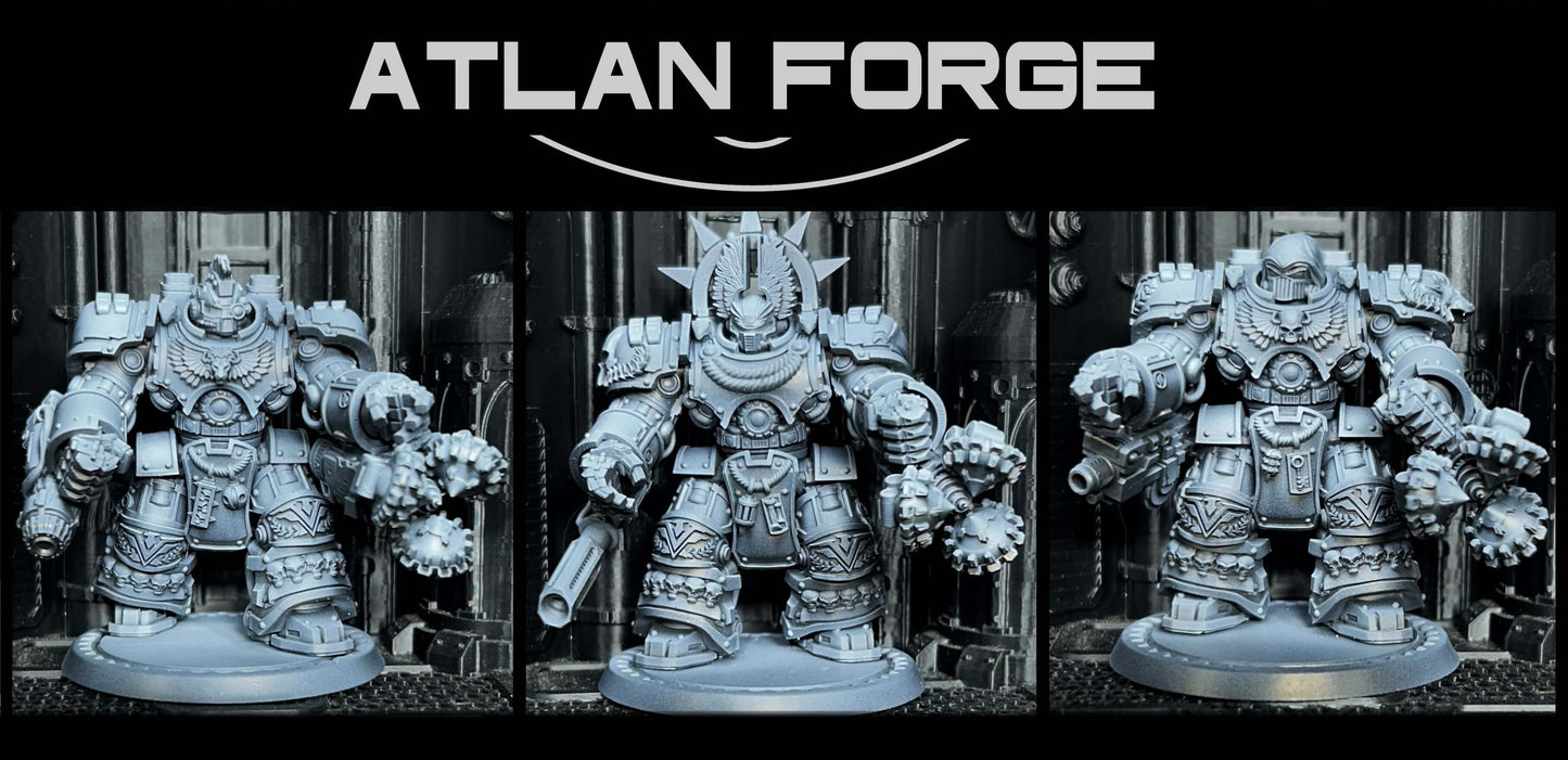 Angelic Knights Warhulks - 3 unpainted resin exo-suit heavy infantry with eagle iconography, launcher arrays, and angelic devotional armour detail