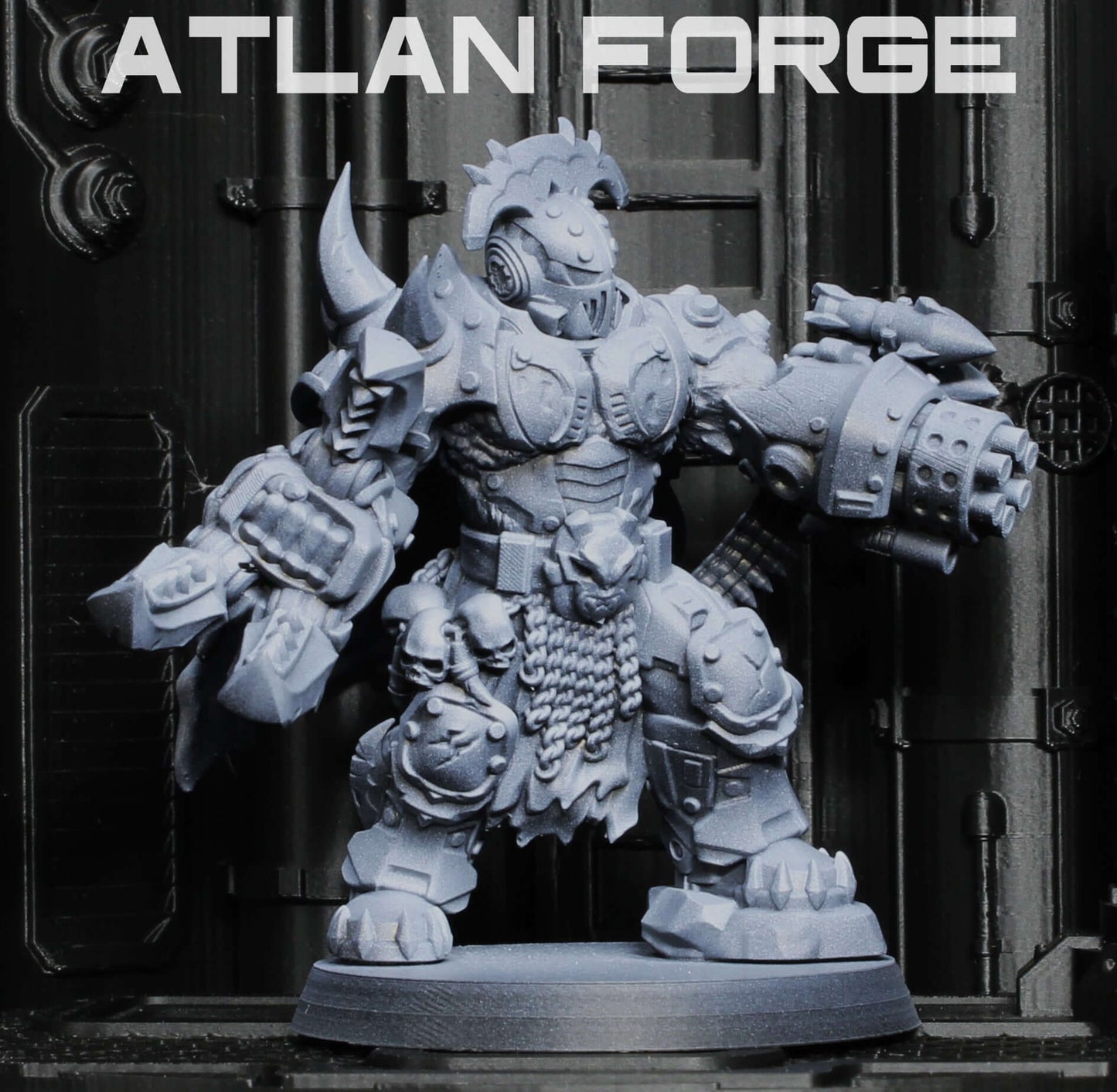 Grokk Brutelord ork warlord with minigun arm and boar companion