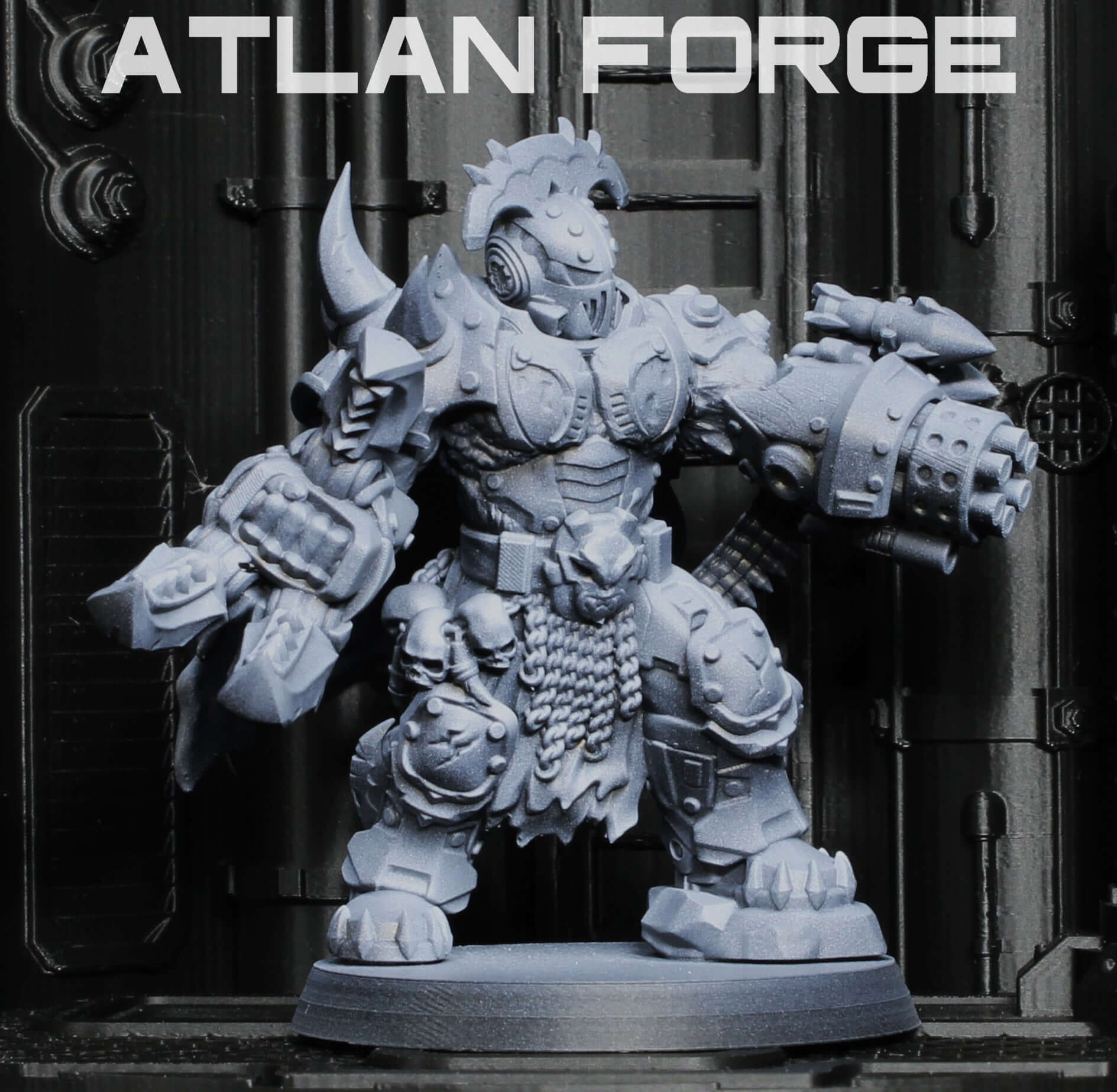 Grokk Brutelord ork warlord with minigun arm and boar companion